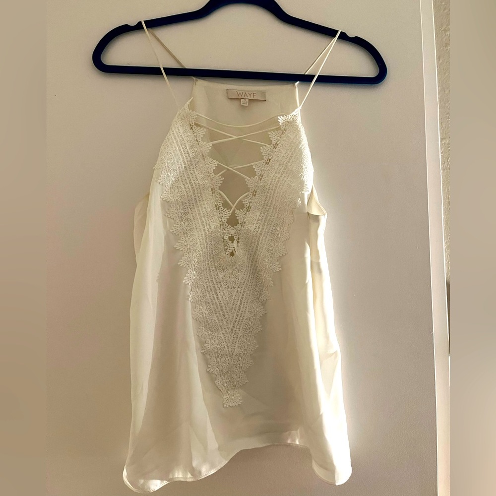 White WAYF Plunging Neckline Blouse
